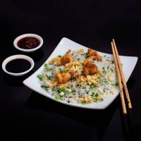 برنج سرخ کرده میگو و پیازچه