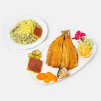 شوید باقالی پلو با ماهی قزل آلا سرخ کرده