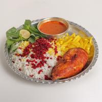 زرشک پلو با مرغ سرخ شده (سینه) ویژه هوژان