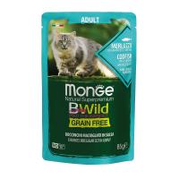 پوچ گربه بالغ مونژه BWild ماهی کاد، میگو و سبزیجات – ۸۵ گرم