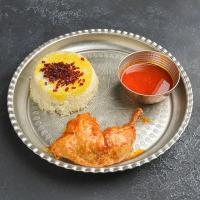 زرشک پلو با مرغ سرخ شده (ران)