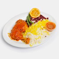 لوبیا پلو با ران مرغ آبپز