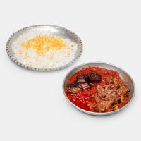 چلو گوشت با گوجه بادمجان