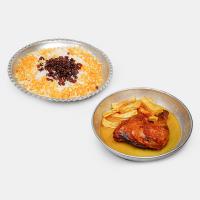 کشمش پلو با مرغ سرخ شده