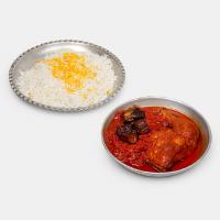 چلو مرغ با گوجه بادمجان (ران)