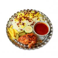 زرشک پلو با مرغ سرخ شده (ران)