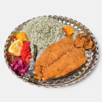 سبزی پلو با ماهی قزل آلا سوخاری