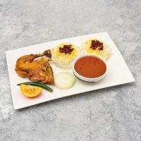 زرشک پلو با مرغ سرخ شده (ران)