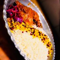 زرشک پلو با مرغ سرخ شده (ران)