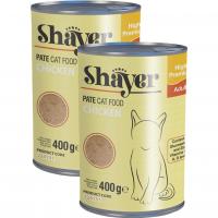 کنسرو گربه بالغ پته مرغ برند Shayer شایر 400 گرمی