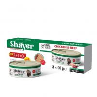 کنسرو گربه بالغ طعم گوشت گاو و مرغShayer شایر90گرمی پک 3 عددی