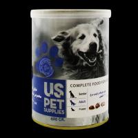 کنسرو سگ بالغ گوشت گوساله و مرغ برند us pet یو اس پت 400 گرمی