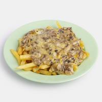 سیب زمینی سرخ شده با قارچ و پنیر پیتزا