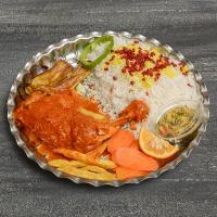 چلو ران مرغ سرخ شده