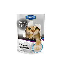 پوچ گربه بالغ برند فنبی با طعم مرغ و ماهی کاد با شیر بز