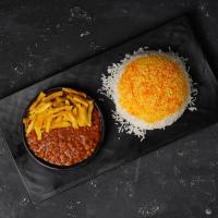 چلو خورشت قیمه سیب زمینی وگان