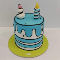 کیک فوندانت کارتونی دو بعدی آبی رنگ