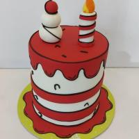 کیک 2 بعدی فوندانتی قرمز و سفید