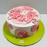 کیک خامه ای سفید صورتی طرح happy birthday