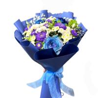 دسته گل رز آبی مدل نیلگون 