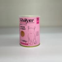 کنسرو گربه طعم مرغ و بوقلمون پته شایر shayer