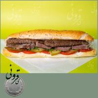 ساندویچ زبان و برگر (نان باگت)