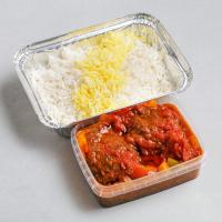 نیم پرس چلو خورشت بادمجان با کباب تابه ای