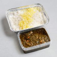 نیم پرس چلو خورشت قورمه سبزی بدون گوشت