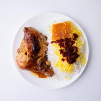 زرشک پلو با مرغ کاراملی