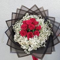 دسته گل دیزاین شد رز هلندی با عروس (10نرگس)