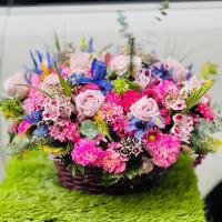  سبد گل بهاره بزرگ طیف رنگی صورتی  - گل کنتیا