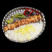 چلو جوجه کباب سینه زعفرانی بدون دورچین یک سیخ