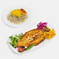 باقالی پلو با ماهی قزل آلا کبابی