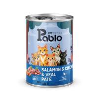کنسرو پته گربه pablo پرمیوم با طعم سالمون مرغ و گوشت گوساله