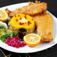 سبزی پلو با ماهی قزل آلا پفکی