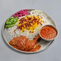 زرشک پلو با ران مرغ سس پز