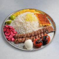 چلو کباب کوبیده دو سیخ با برنج خارجی