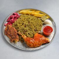 شوید لوبیا پلو با ران مرغ سس پز با برنج خارجی