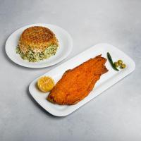 سبزی پلو با ماهی قزل آلا سرخ شده