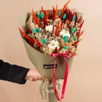 دسته گل خشک ۳ شاخه پنبه با کاغذ کرافت سبز