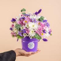 سطل گل سفید بنفش
