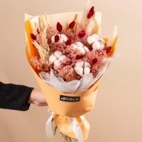 دسته گل خشک ۵ شاخه پنبه کاغذ پرتقالی