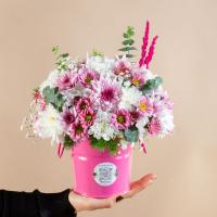 سطل گل سفید صورتی