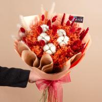 دسته گل خشک ۵ شاخه پنبه طیف نارنجی