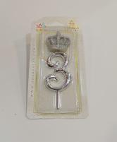 شمع عدد 3 نقره ای