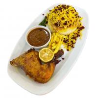 زرشک پلو با ران مرغ سرخ شده