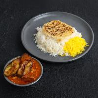 چلو خورشت قیمه بادمجان (ظرف مایکروفری)