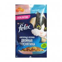 پوچ گربه فلیکس روس ماهی آزاد و قزل آلا در ژله ۷۵ گرم