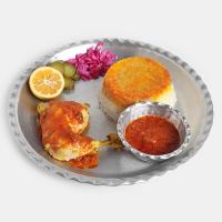 ران مرغ سس پز با کته