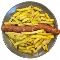 سیب زمینی سرخ شده با هات داگ گوشت